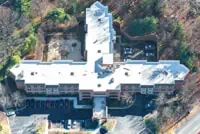Aerial view of TPO roof on T-shaped building near Kansas City, MO