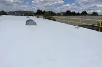 White Flat Rooftop with Skylight and Safety Railing, Dallas Skyline