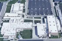 Aerial view of commercial flat roofs with white TPO membrane, Boise, ID