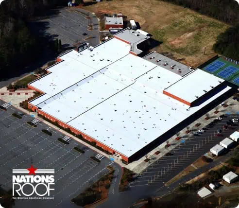 Aerial view of industrial building with TPO roof by Nations Roof