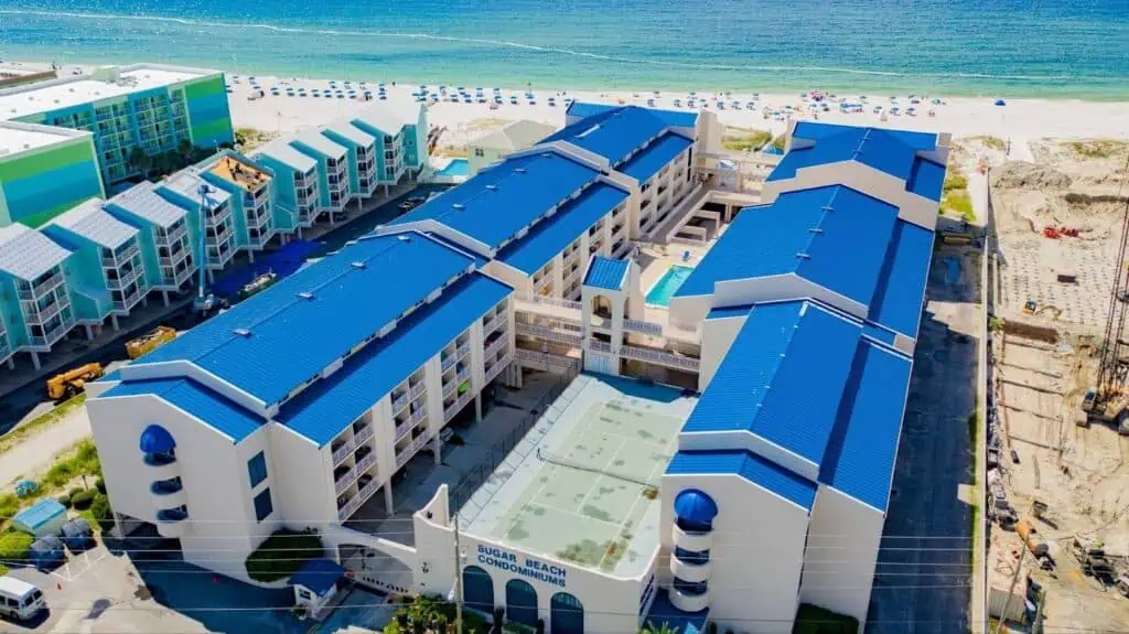 blue commercial roof at sugar beach condominiums