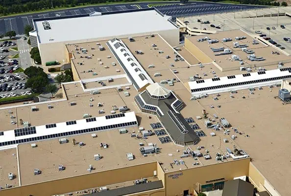 Built-up commercial roofing system aerial view