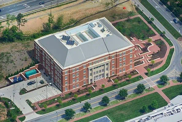 commercial roofing system aerial view