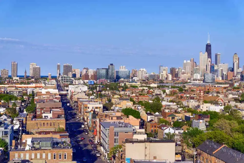 aerial view shows roofing for office buildings