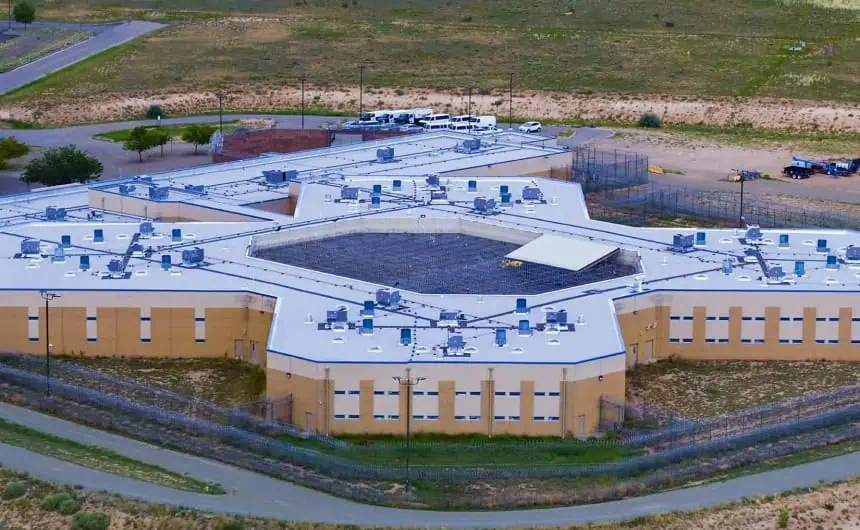 Aerial view of Santa Fe County Adult Correctional Facility's roofing complex